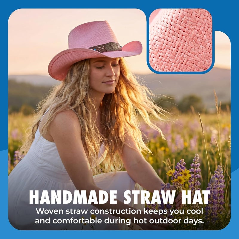 grinderPUNCH Western Outback Cowboy Hat Men's Women's Style Classic Straw Western Cowgirl Hat - Image 4